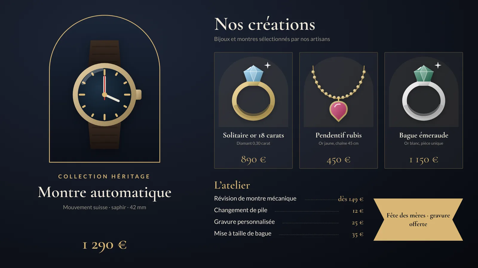 Modèle Bijouterie et horlogerie, écran horizontal
