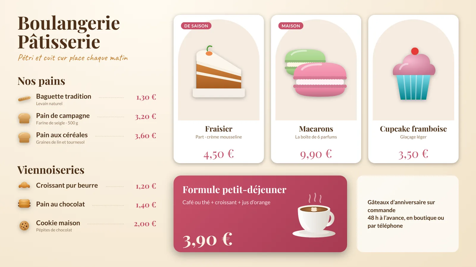 Modèle Boulangerie et pâtisserie, écran horizontal
