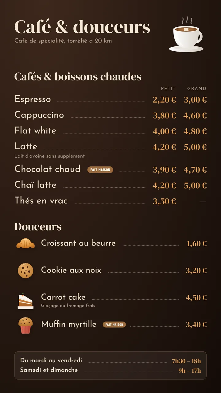 Modèle Café et salon de thé, écran vertical