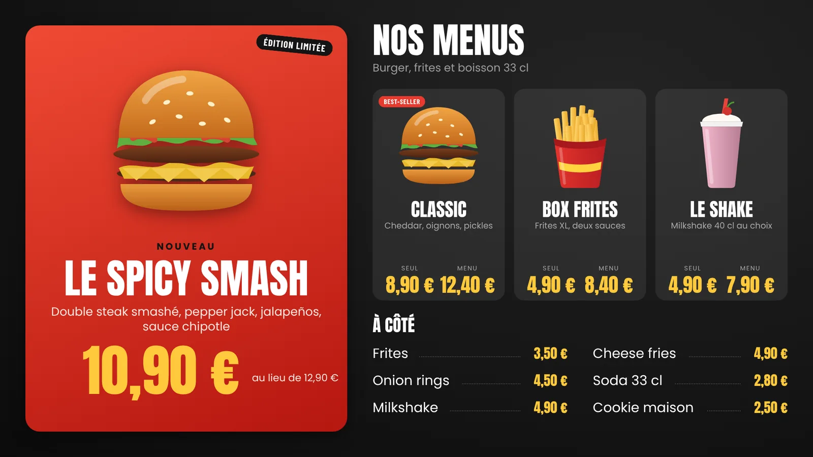 Modèle Fast-food et burgers, écran horizontal