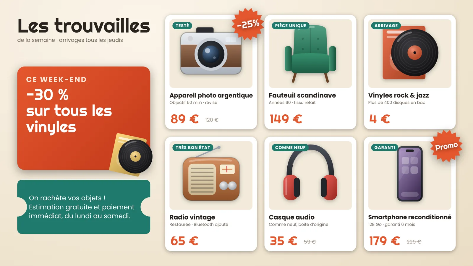 Modèle Occasion et dépôt-vente, écran horizontal