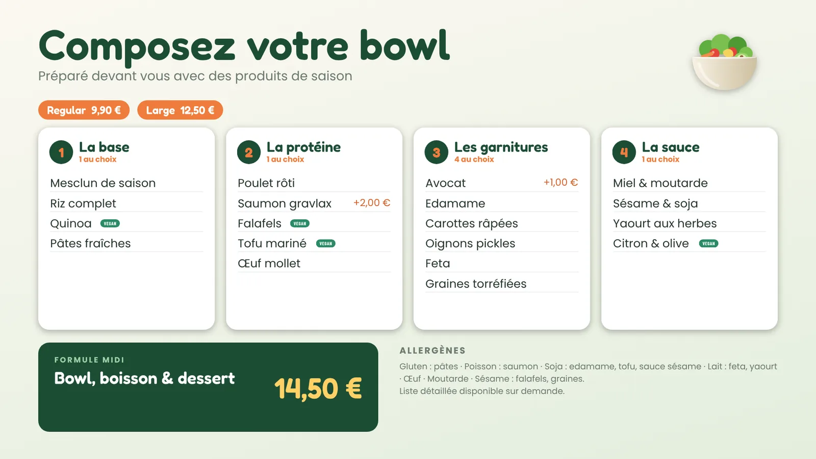 Modèle Bar à salades et bowls, écran horizontal